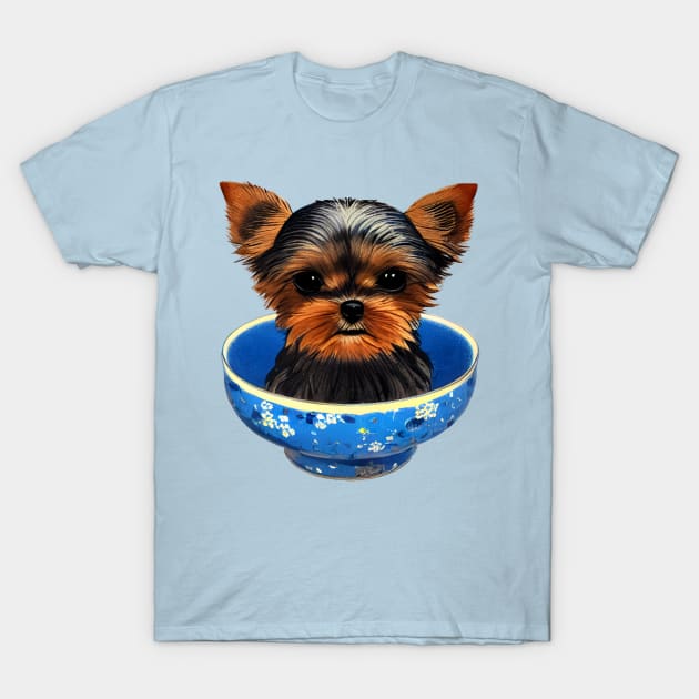 Just A Cute Teacup Yorkie Puppy Youre My Cup of Japanese Tea Yorkshire Terrier T-Shirt by Mochabonk